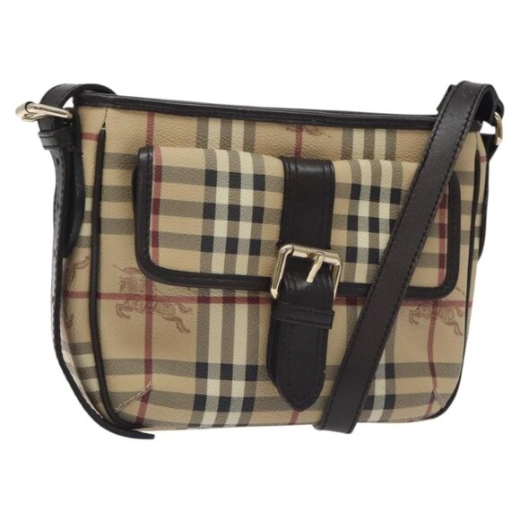 BURBERRY Nova Check Shoulder Bag PVC Beige Gold Auth - Picture 1 of 16